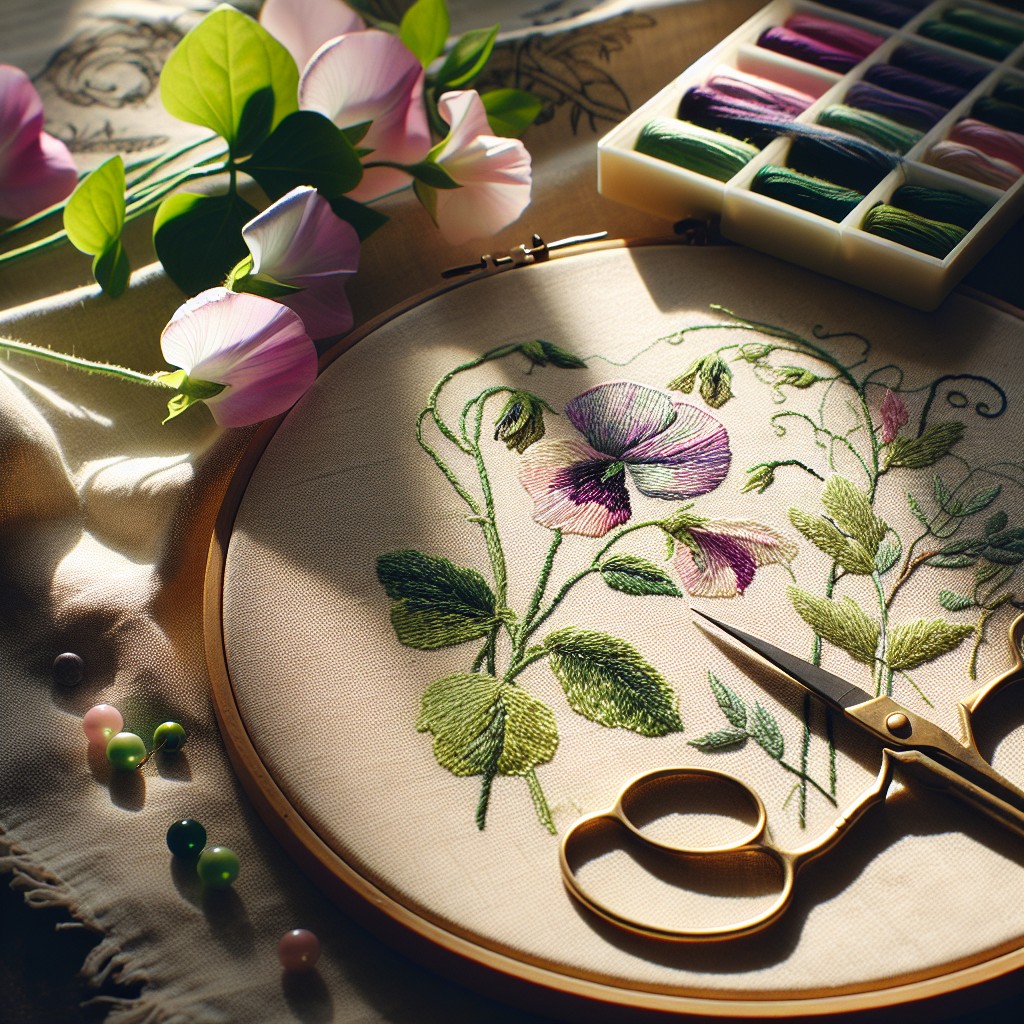 materials needed for sweet pea embroidery