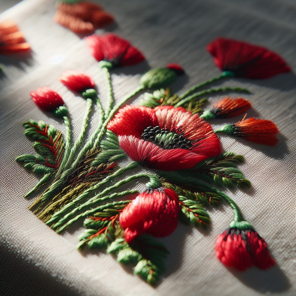 selecting fabric for poppy embroidery