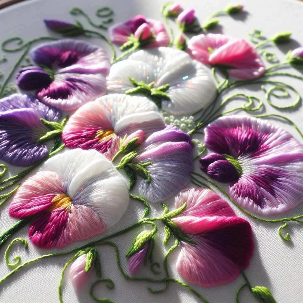 step by step guide to embroidering sweet peas