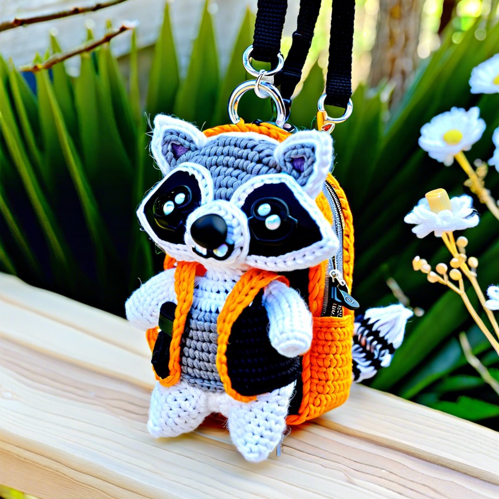 crochet raccoon backpack charm