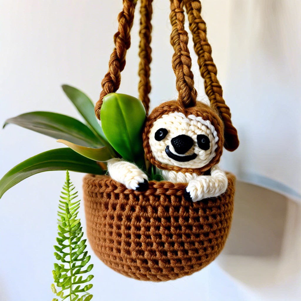crochet sloth hanging planter