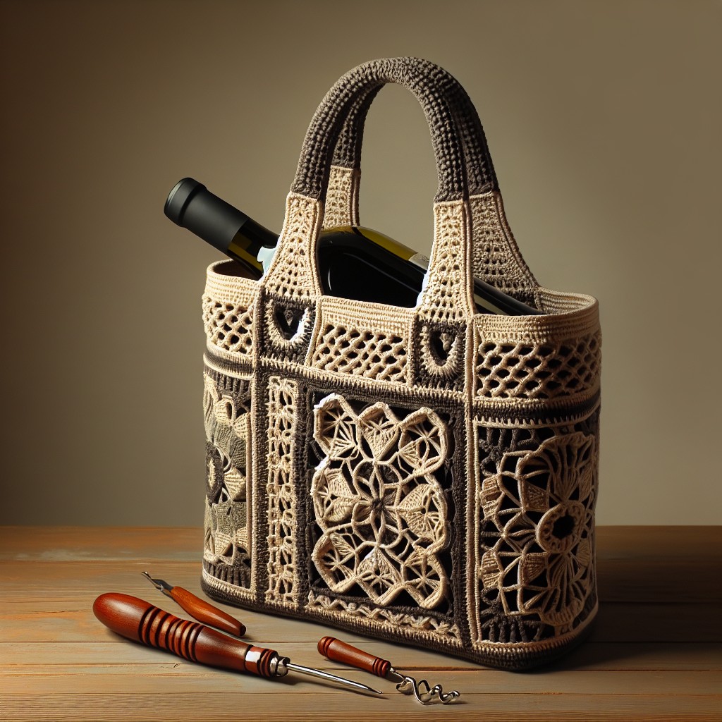 crochet wine tote bag