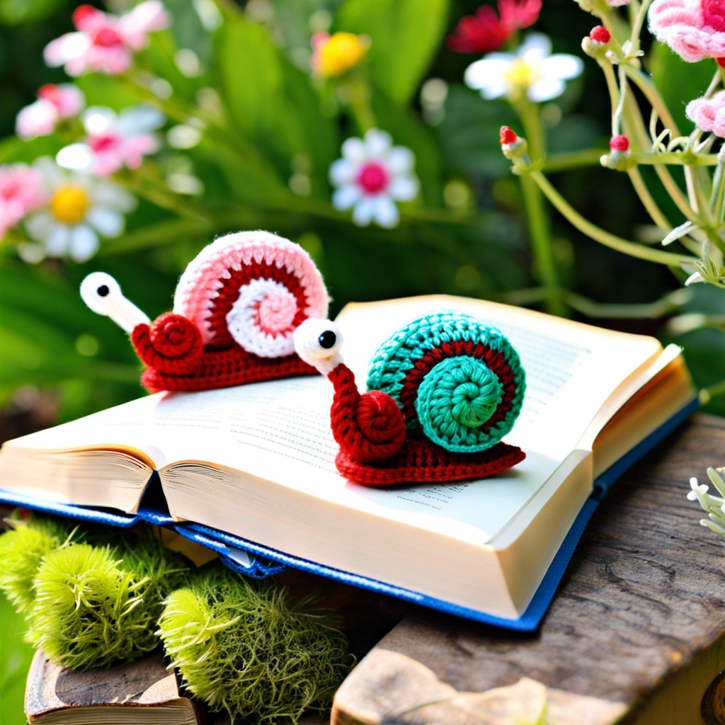 garden snail crochet bookmark