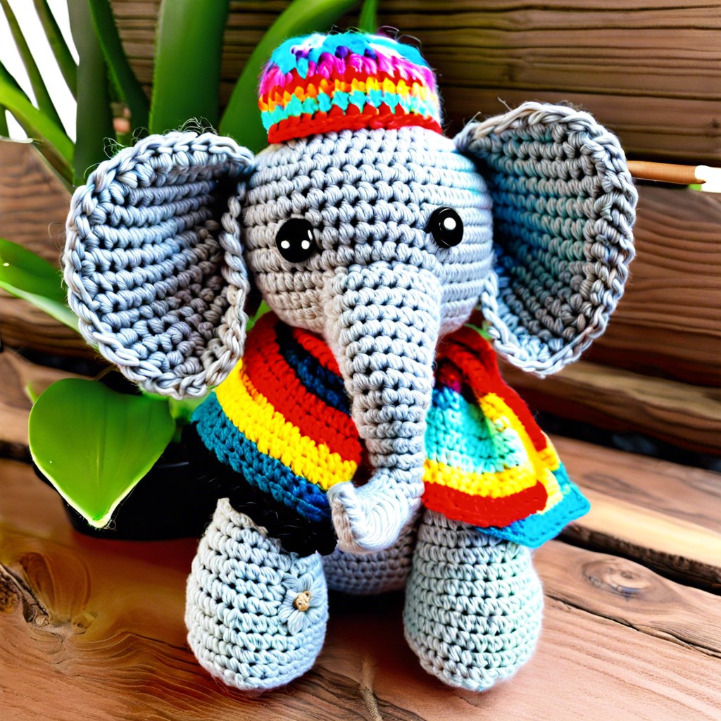 safari elephant with crochet accessories