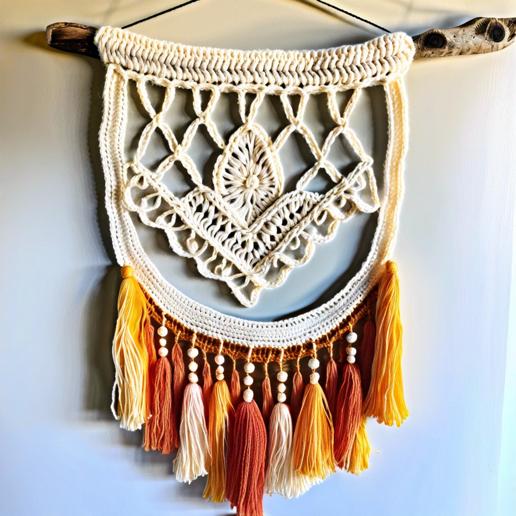 textured wall hangings with chain stitches