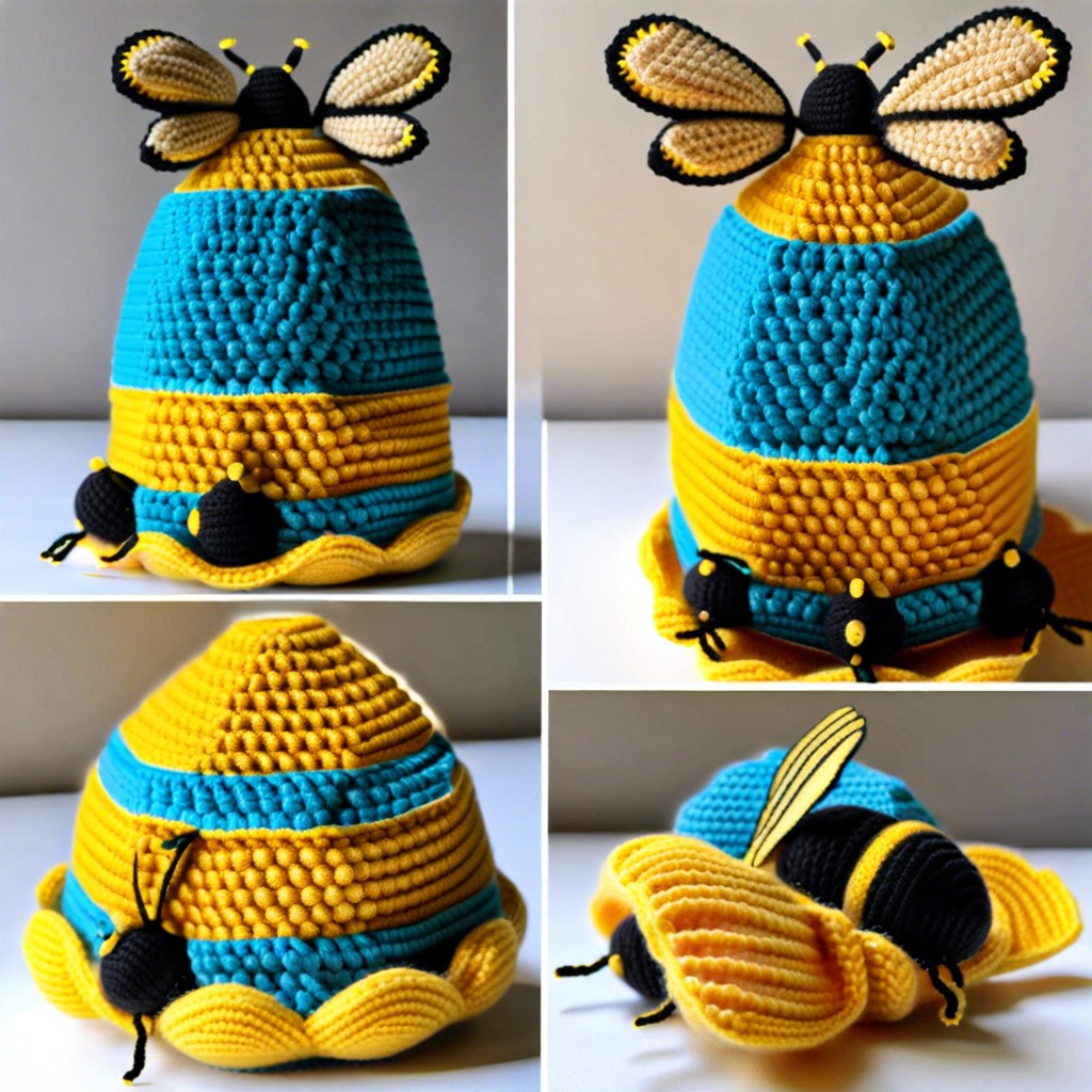 3d crochet beehive with tiny bees