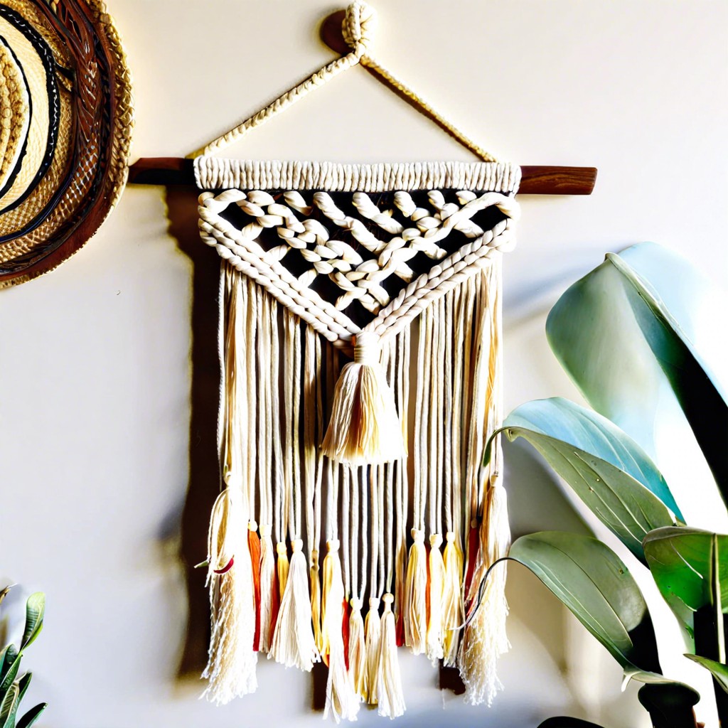 boho wall hanging with magic knot tassels