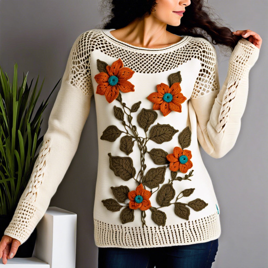 botanical decals on sweaters
