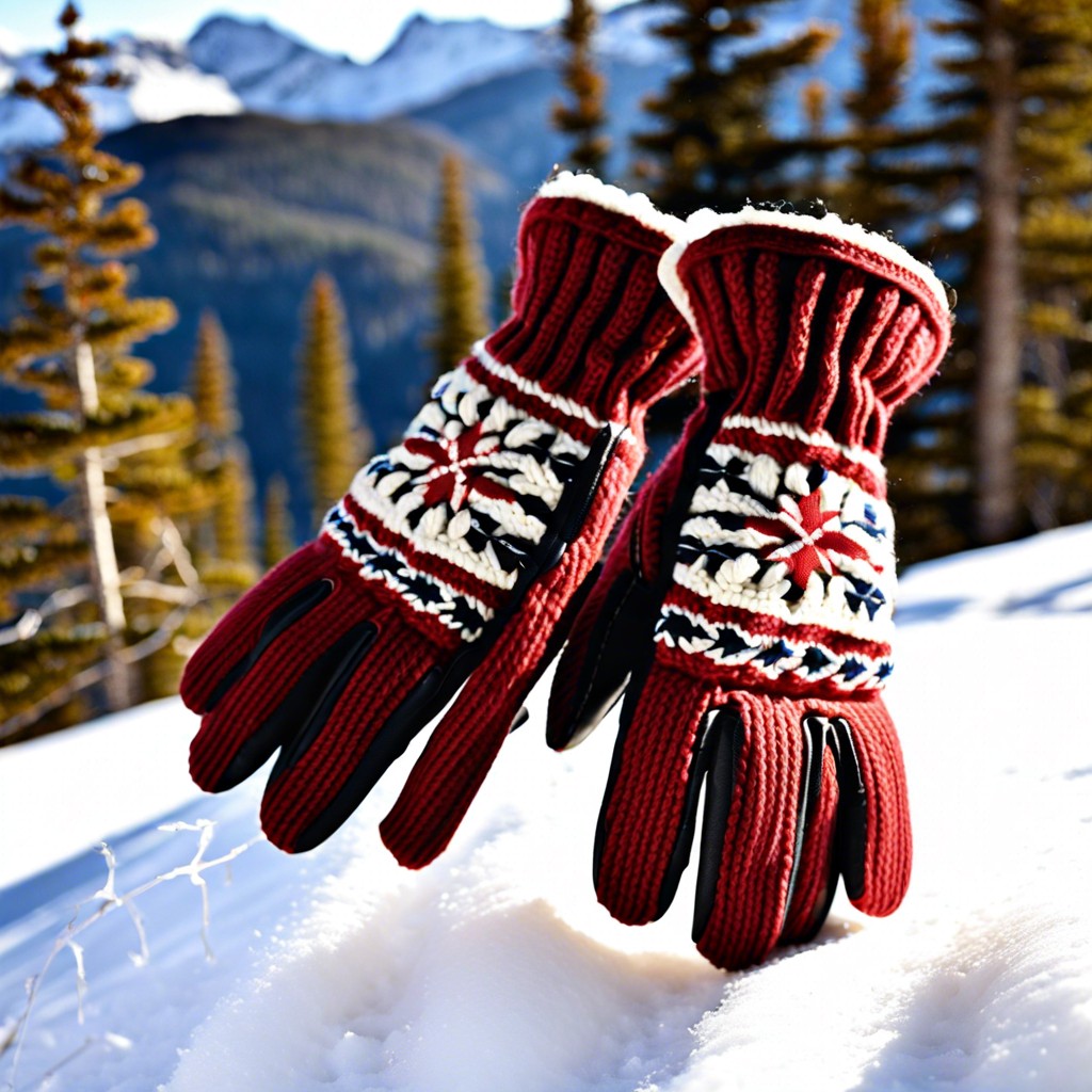 chunky wool ski gloves with a rib knit cuff