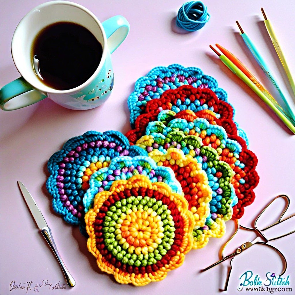 crochet coasters with bobble border