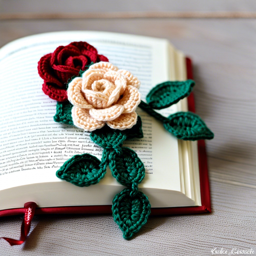 crochet rose bookmarks