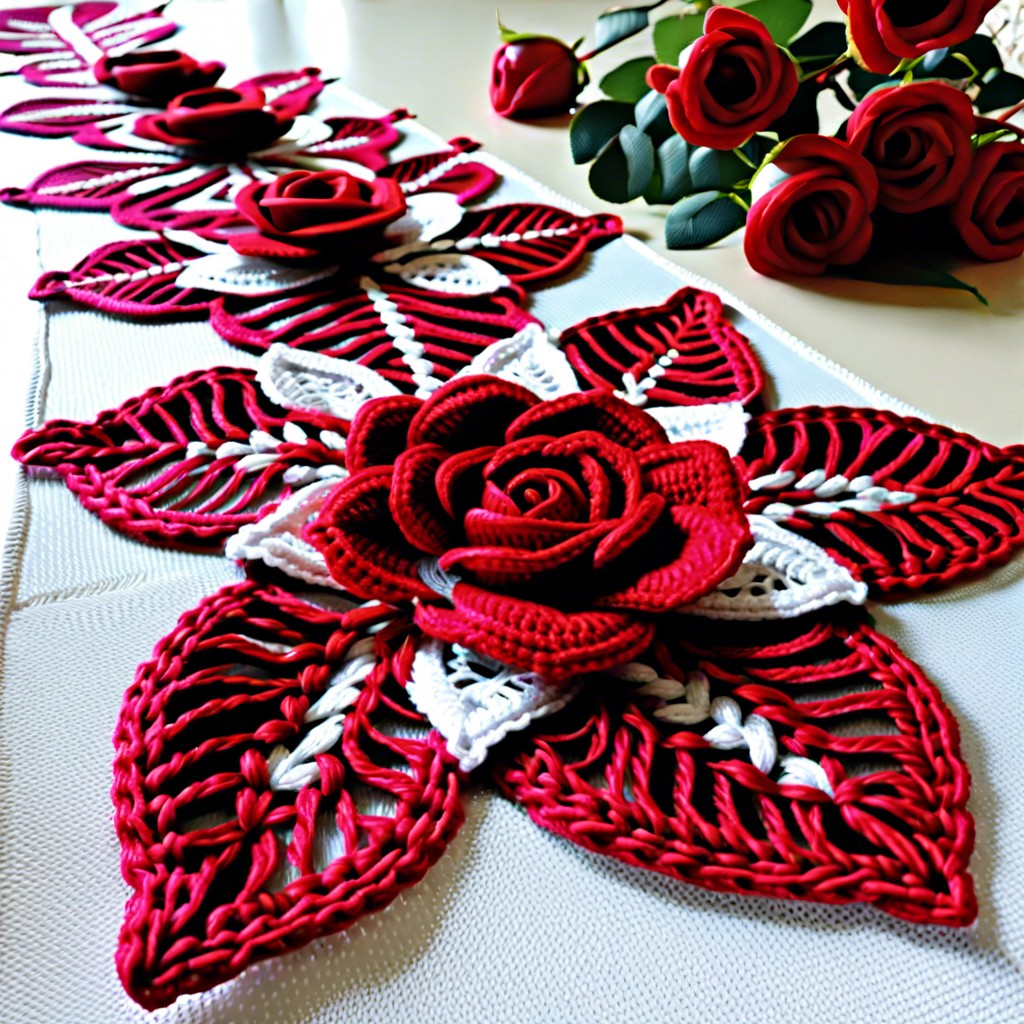 crochet rose patterned table runner