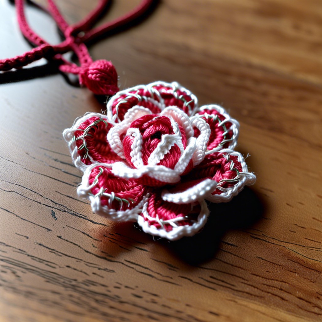 crochet rose pendant for necklaces