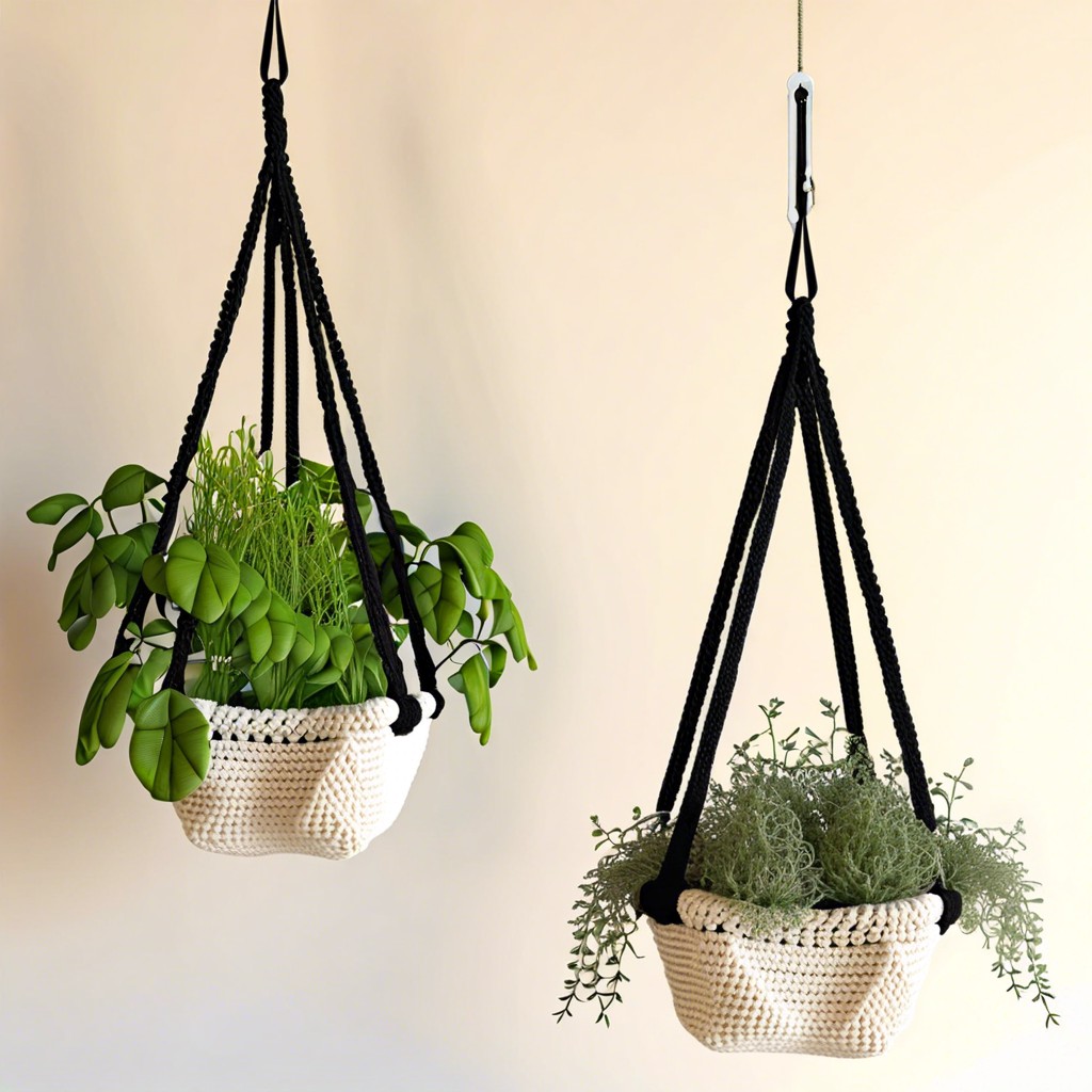 crochet triangle herb hanging basket