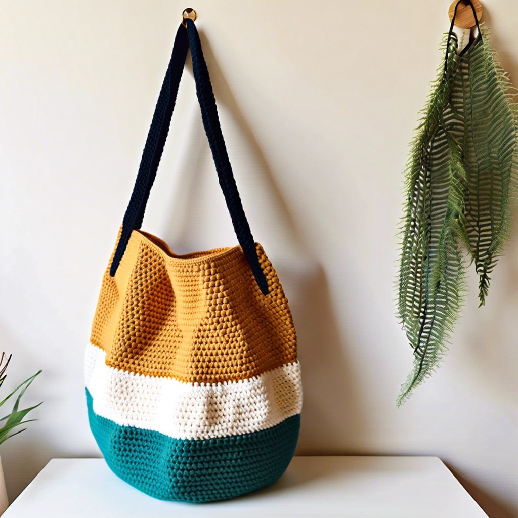 crochet triangle tote bag inspired by geometry