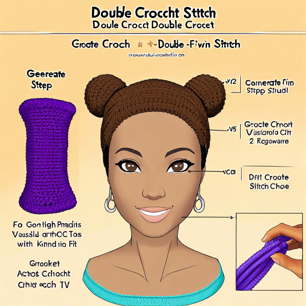 double crochet stitch pictures outlining steps to make a double crochet