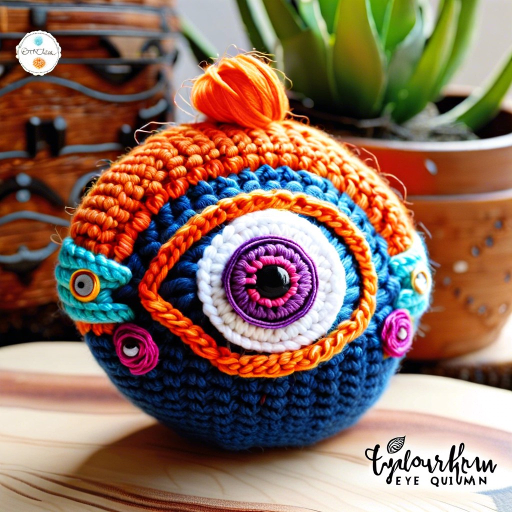 embroidered eyes with yarn