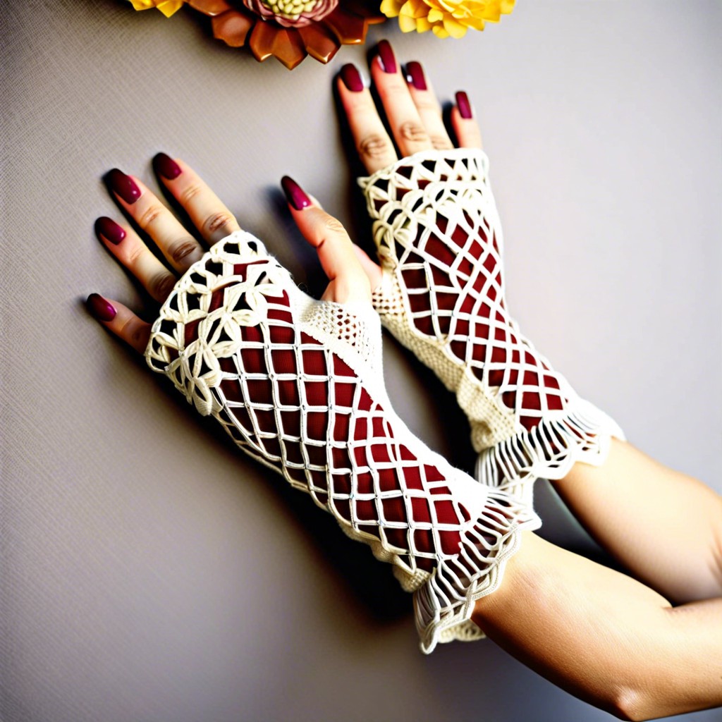 fingerless art deco gloves with geometric patterns