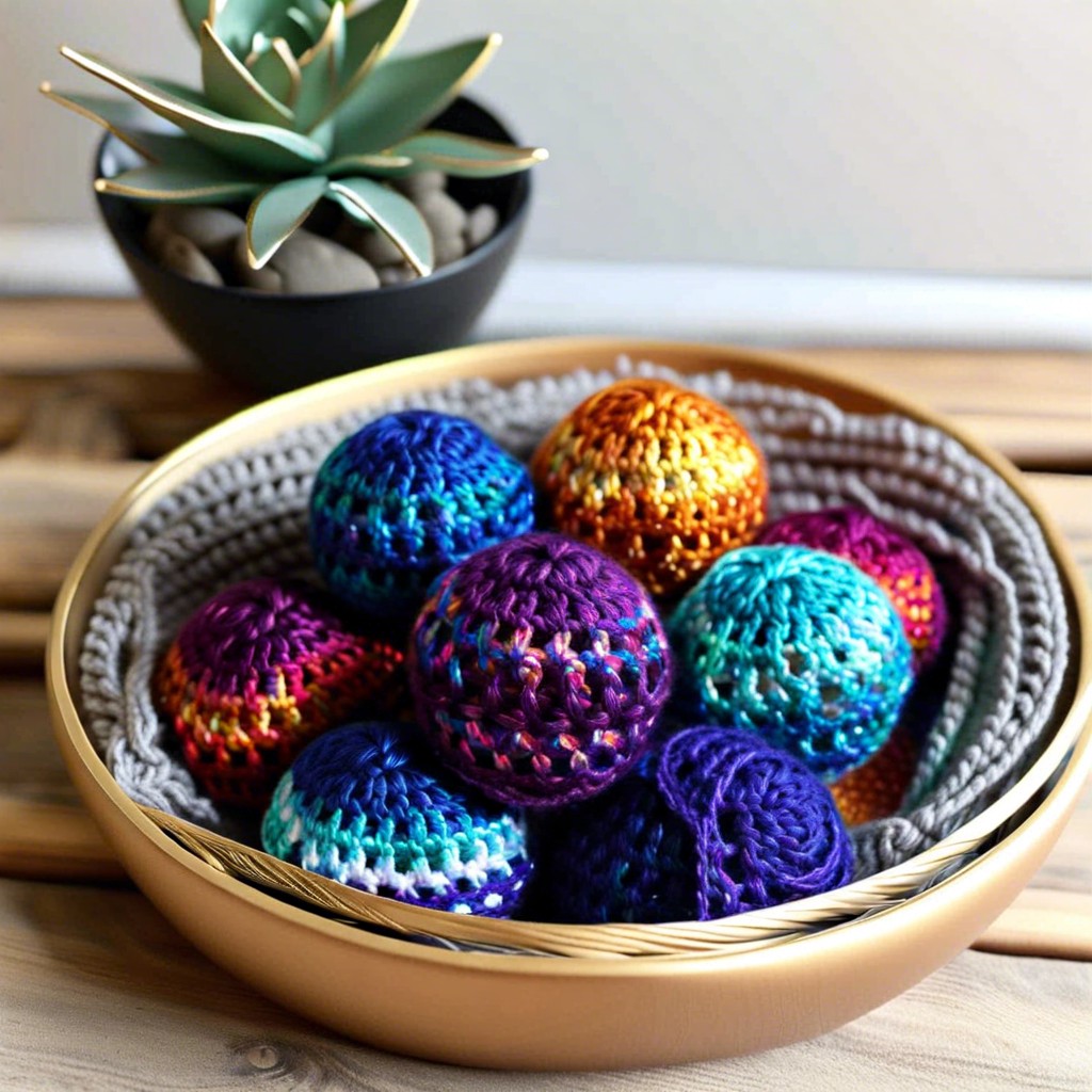 galaxy pattern crochet balls with shimmering yarn