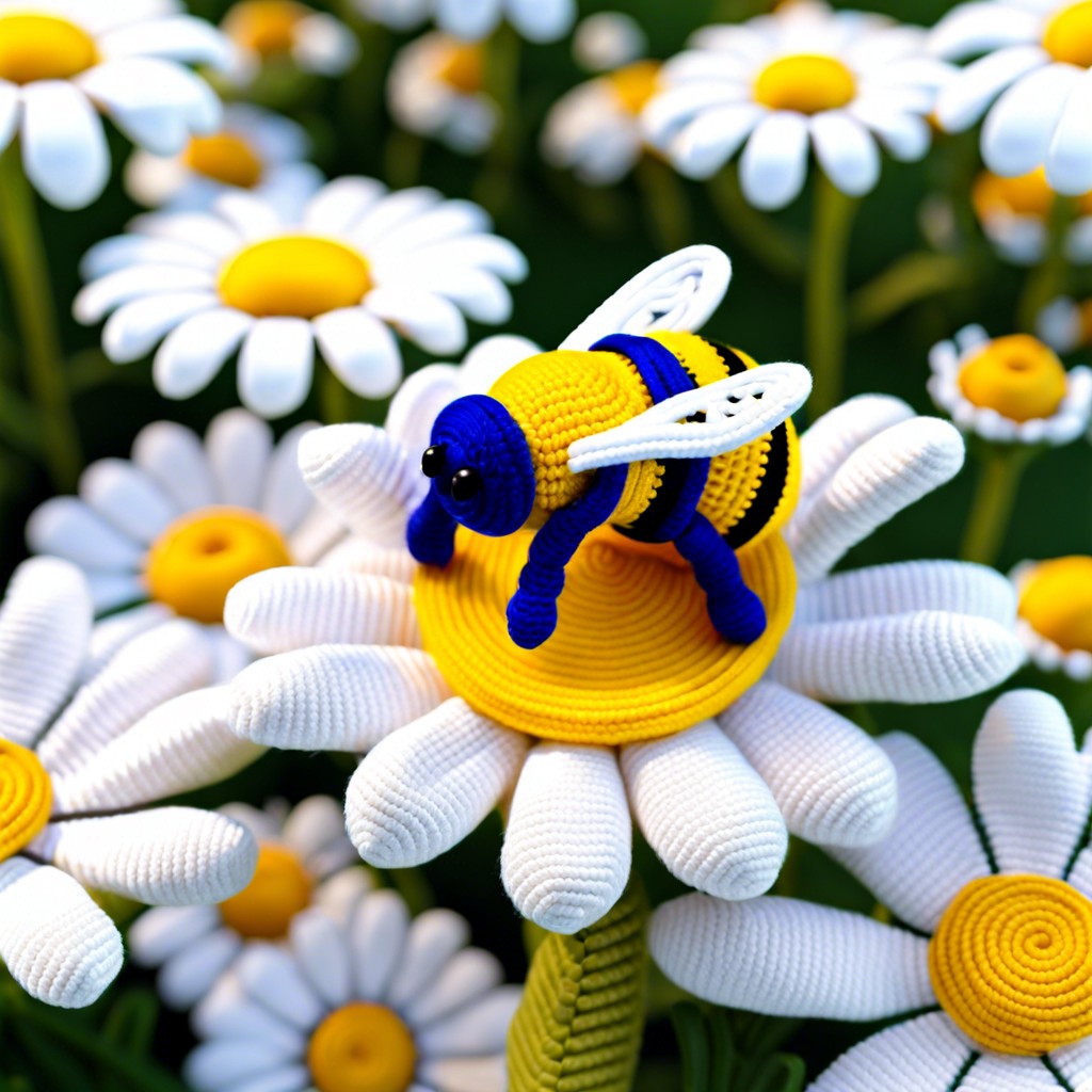 garden bee with crochet daisies