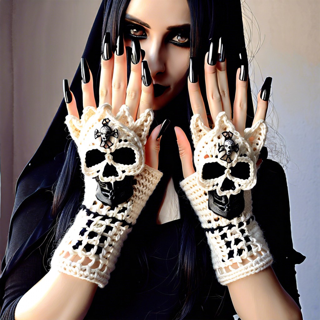 gothic skull motif gloves