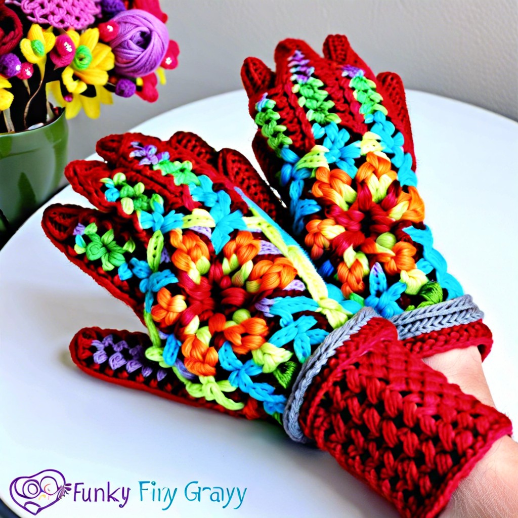 granny square funky gloves