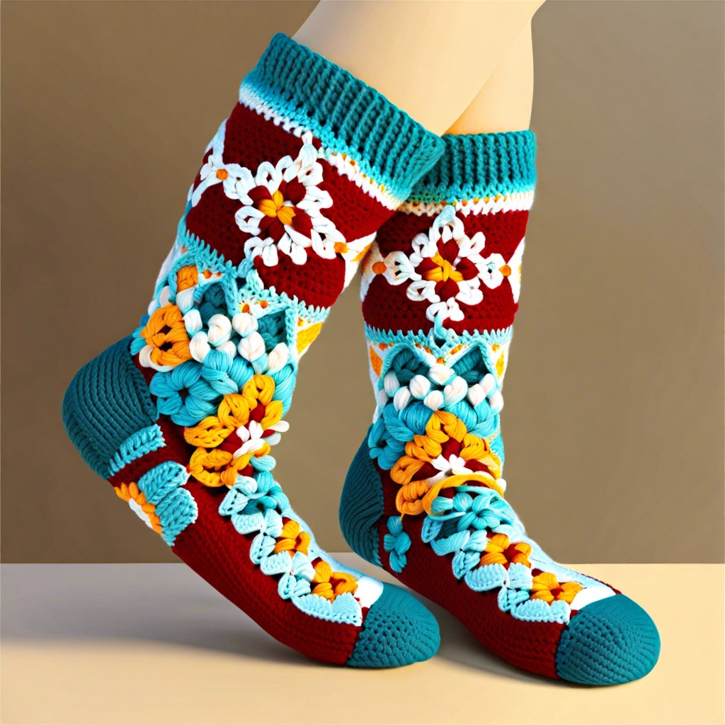 granny square motif socks