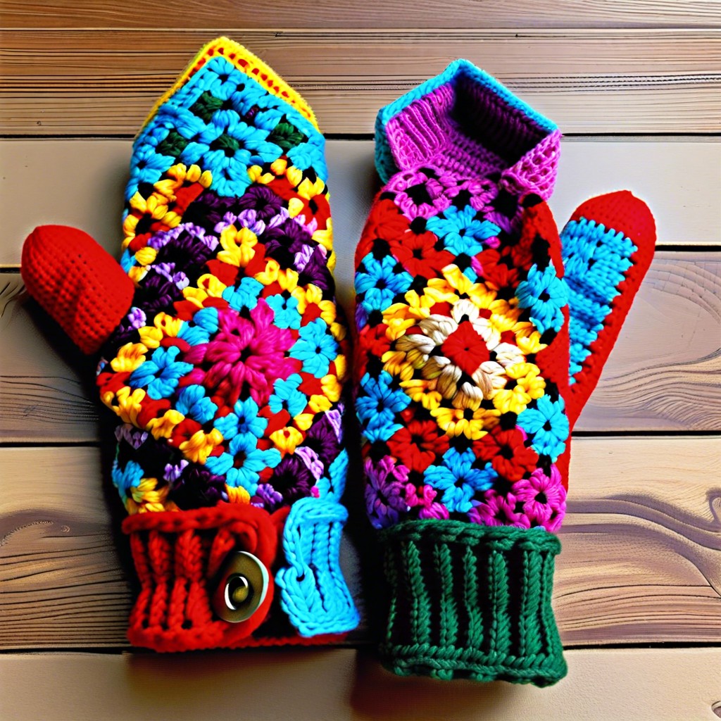 granny square patchwork mittens