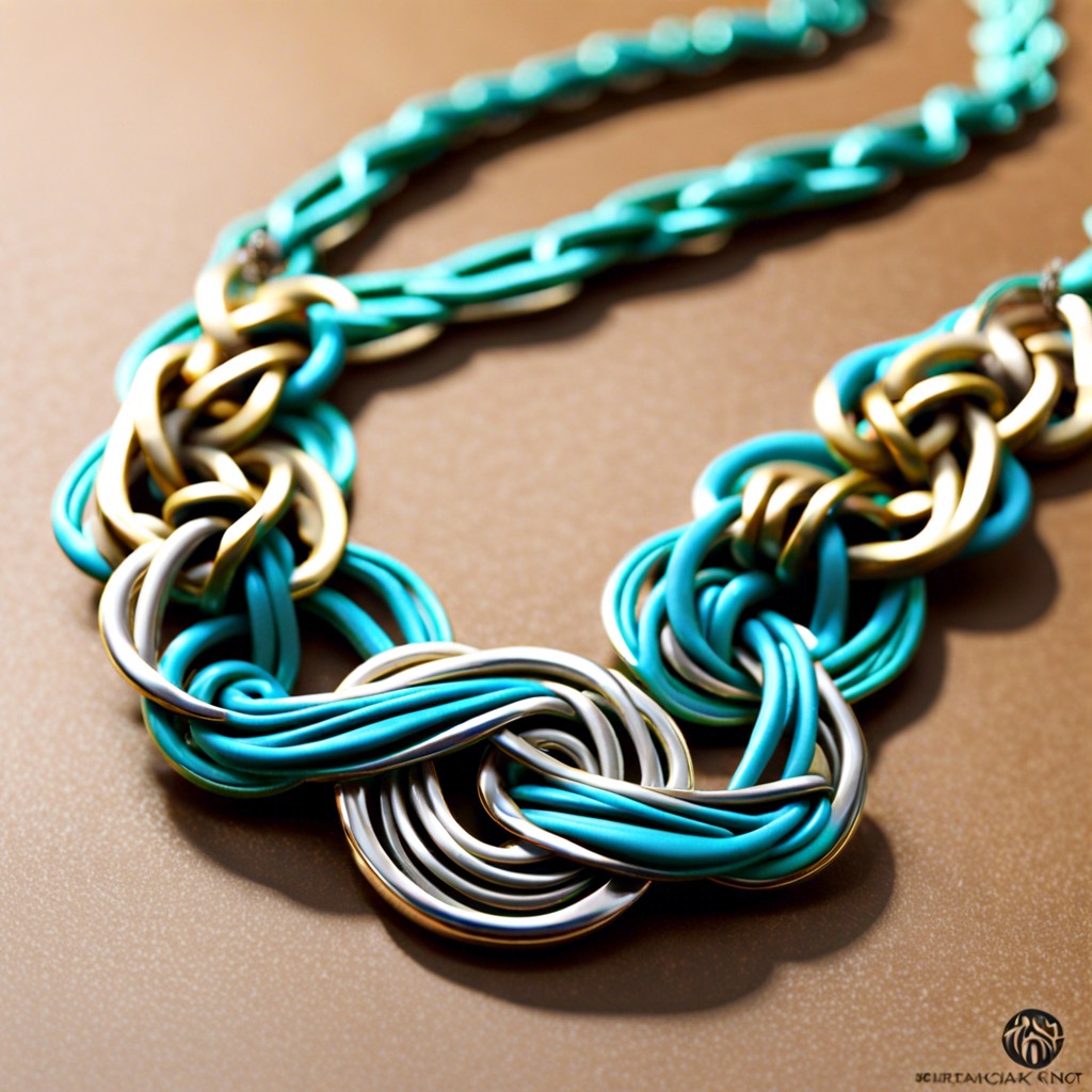 layered necklace made from magic knot chains