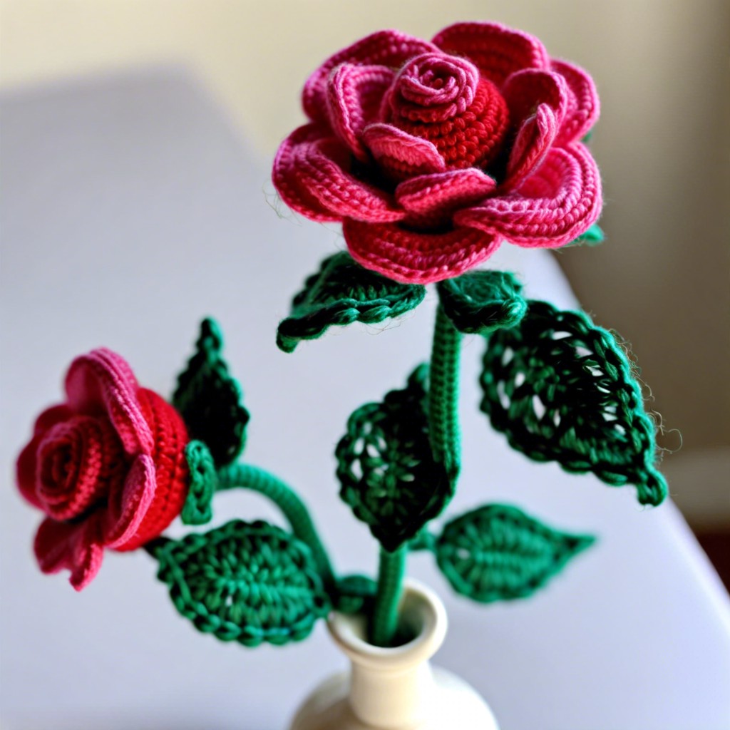 long stemmed crochet roses