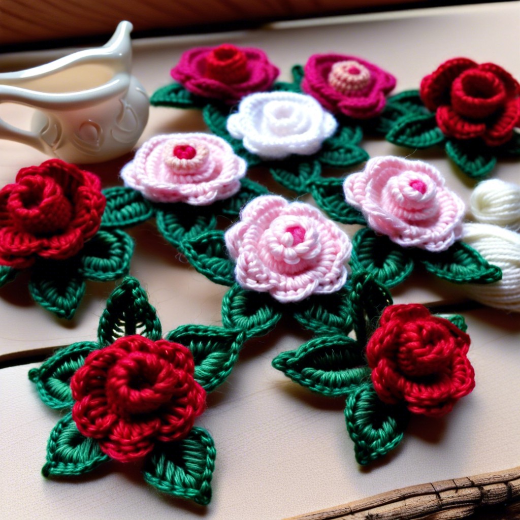miniature crochet roses for greeting cards