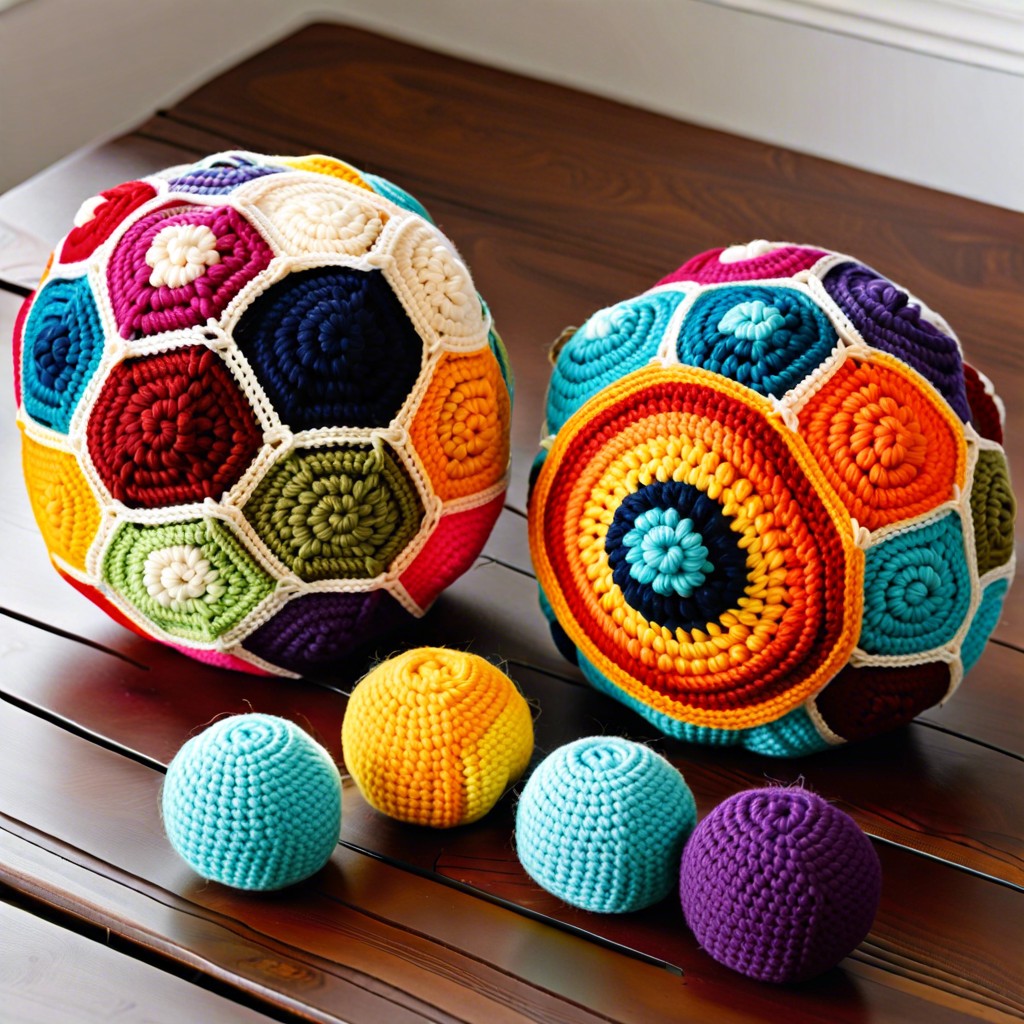 multicolored striped crochet balls