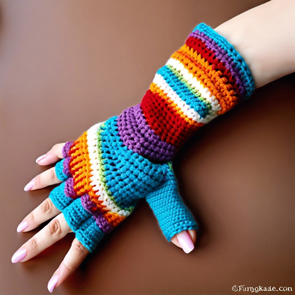 rainbow stripes fingerless gloves
