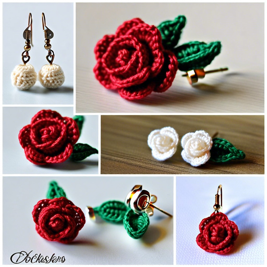 small crochet rosebud earrings