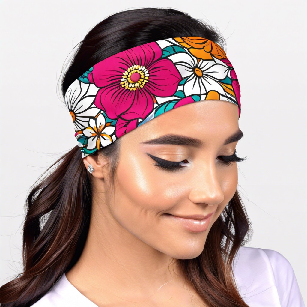 stretchable headbands with floral motifs