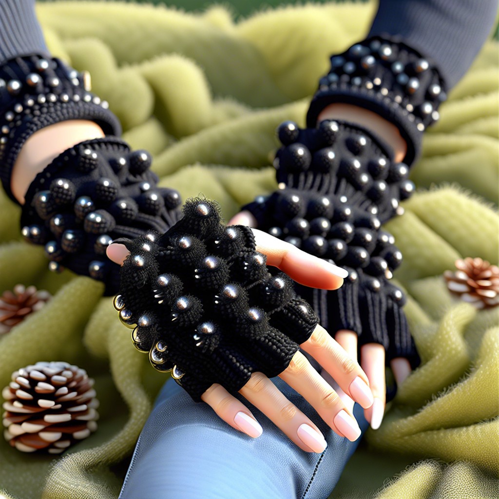textured bobble fingerless gloves