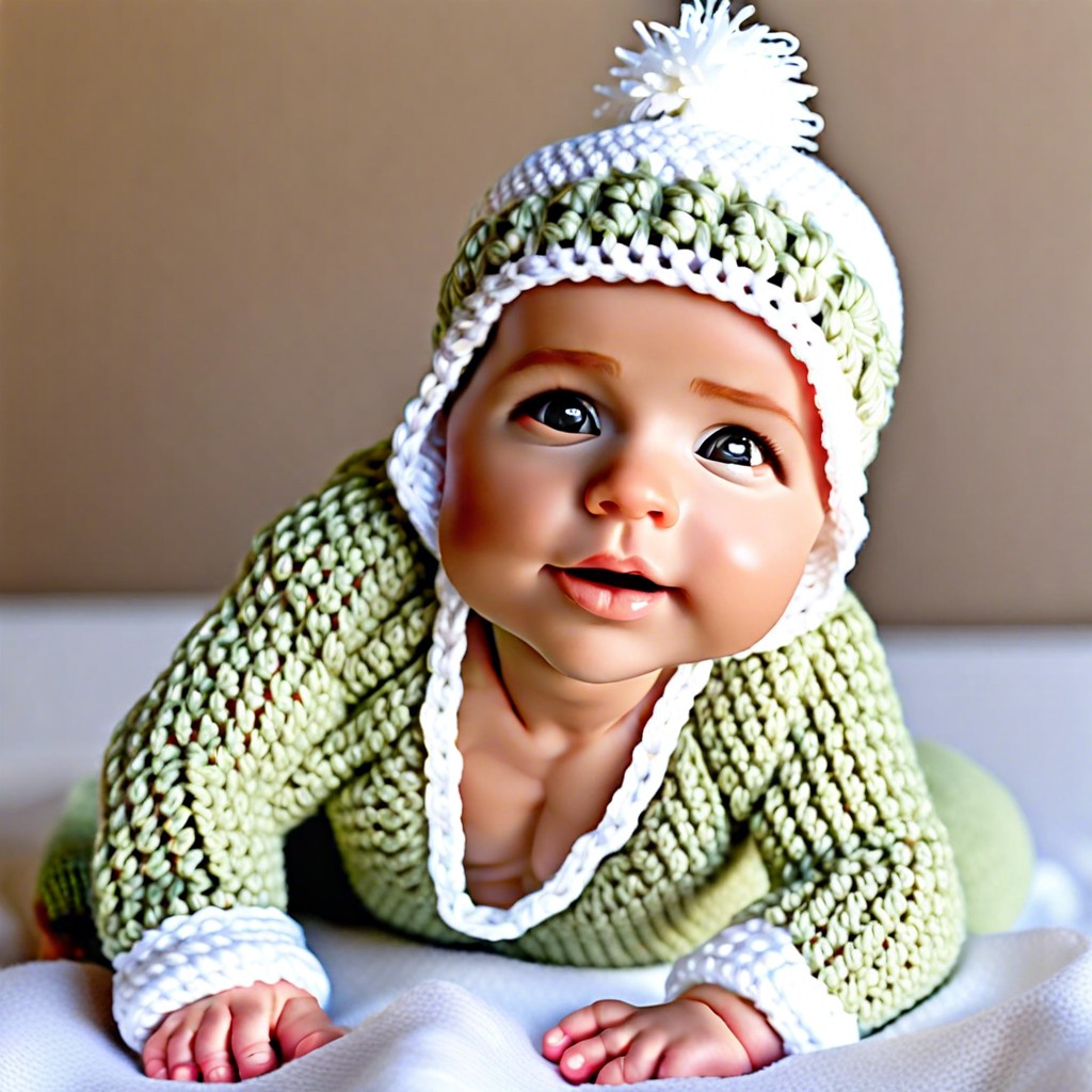 textured puff stitch hat with matching booties