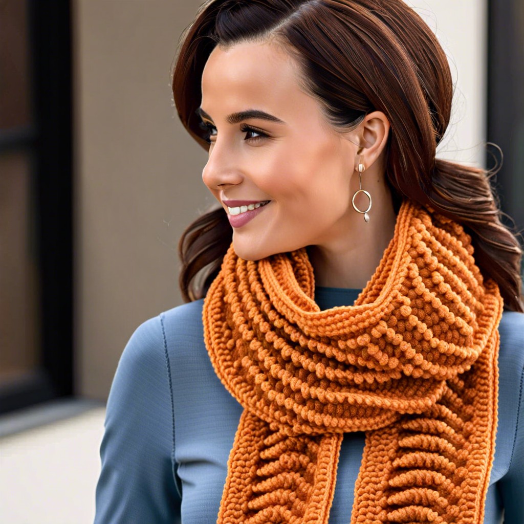 textured scarf with alternating bobble lines