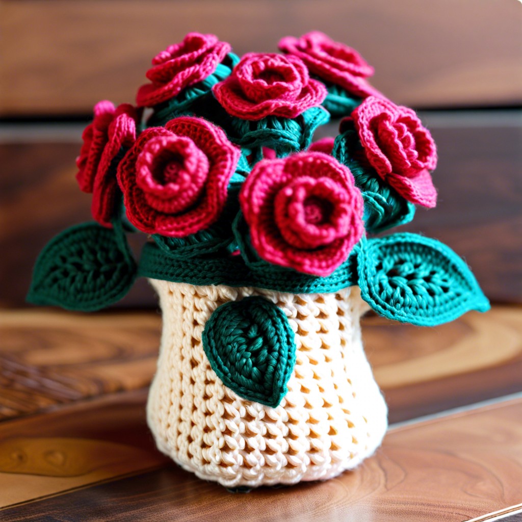 three dimensional crochet rose potpourri holder