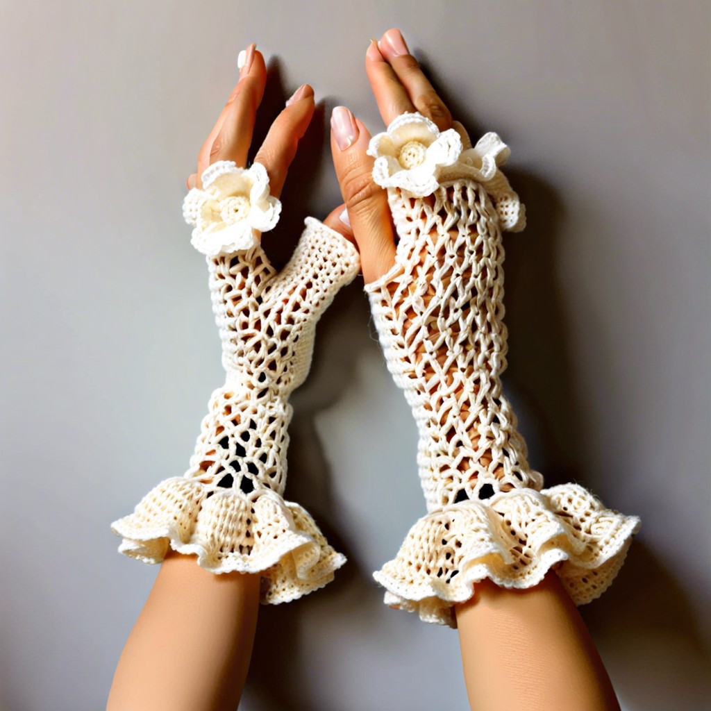victorian inspired wrist length gloves with ruffled cuffs