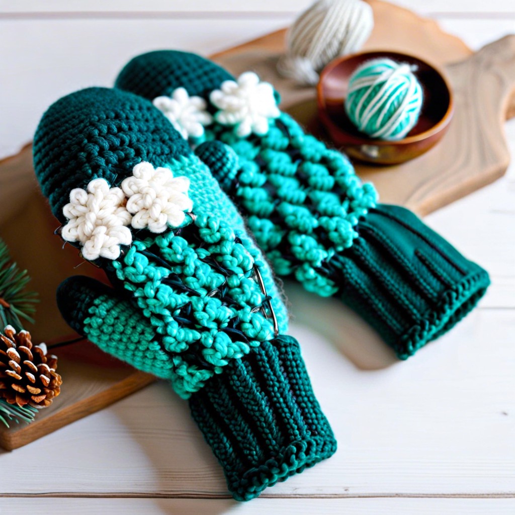winter mittens with bobble accents