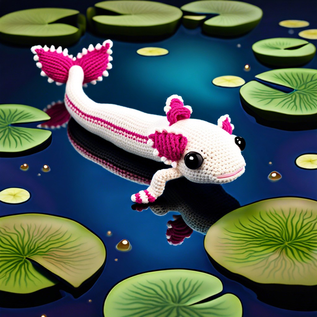 axolotl swimming in a miniature pond