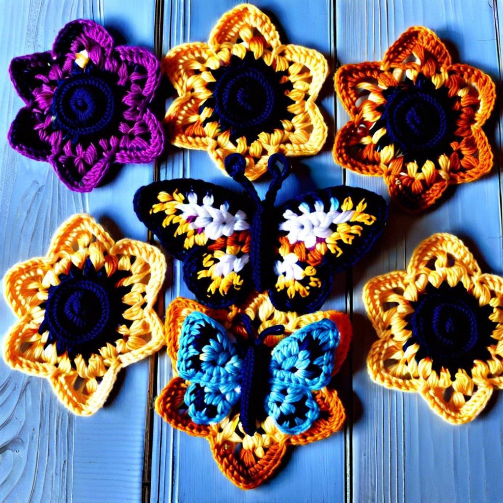sunflower with crochet butterfly