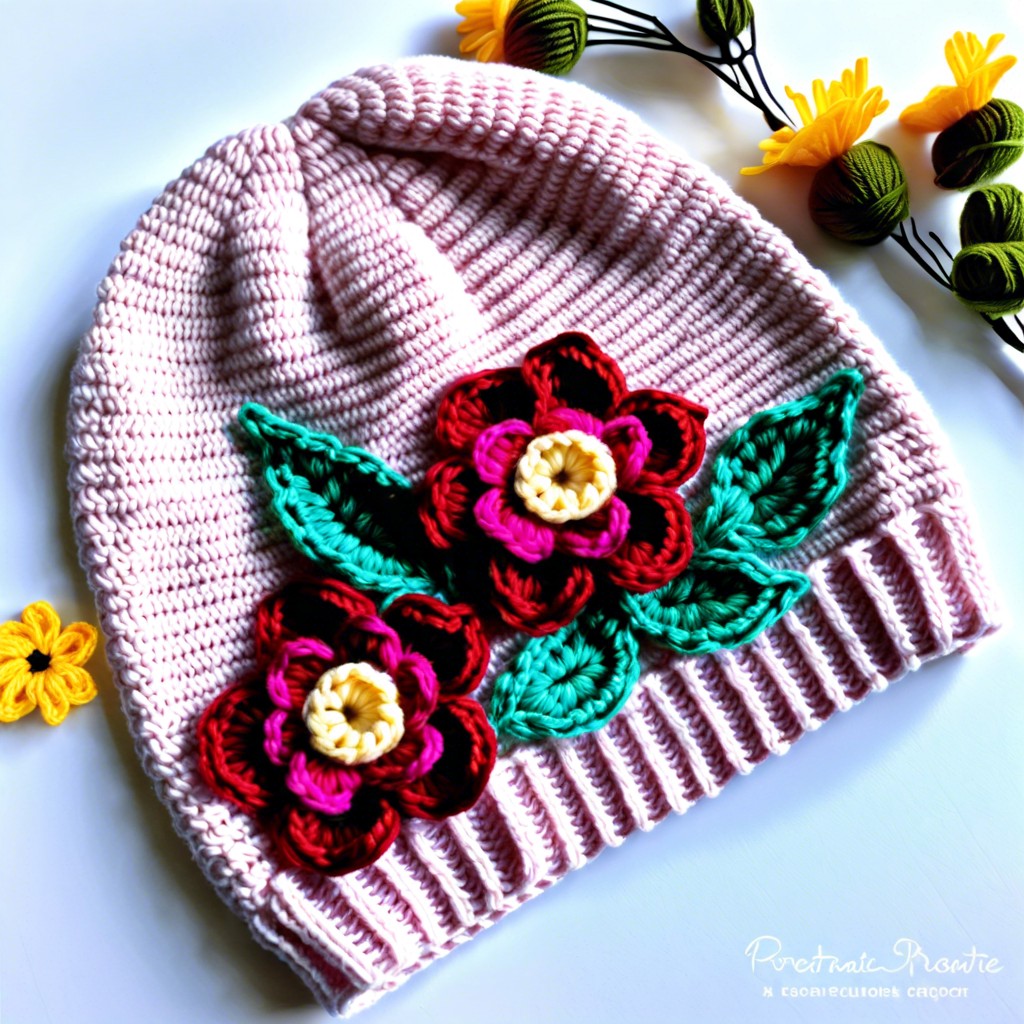 floral applique beanie