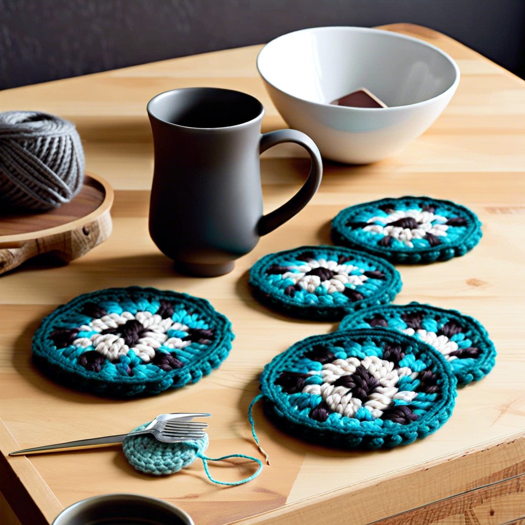 plaid crocheted coasters