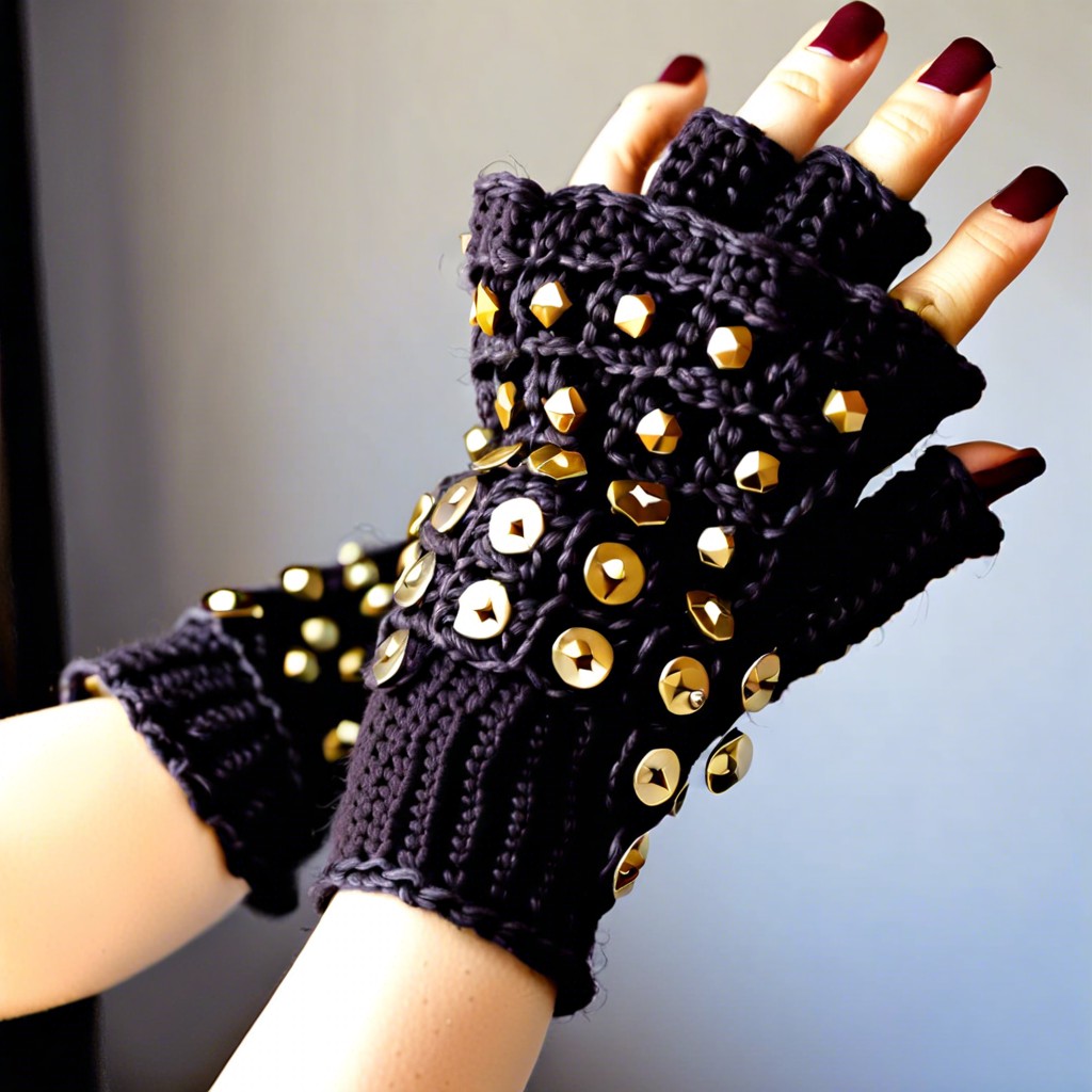 studded fingerless gloves