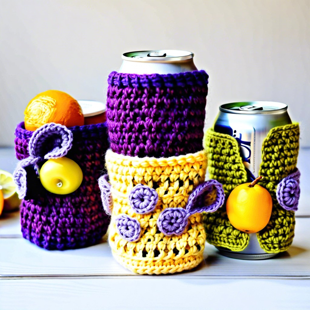 citrus and grape drink cozies