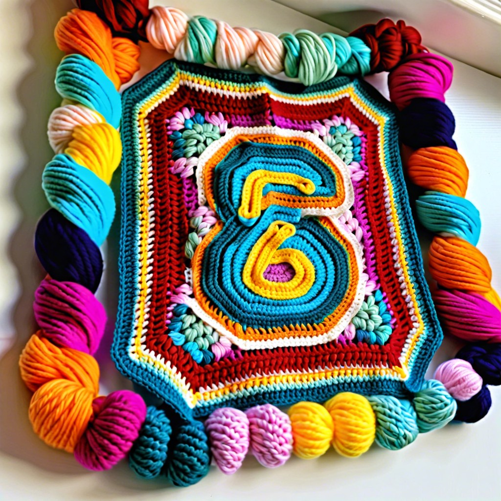 crochet wall hanging with the number 60