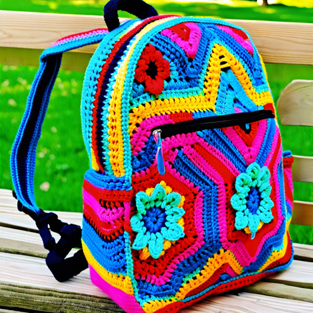 crocheted backpack with zipper closure