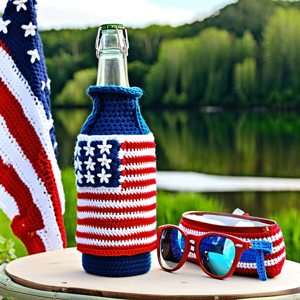 flag themed bottle cozy